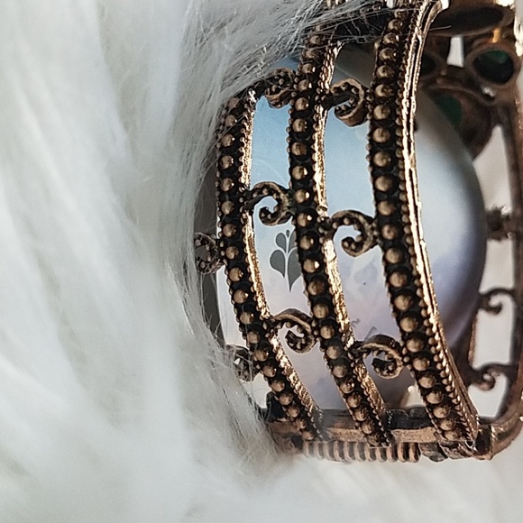 Turquoise & Crystal Goldtone Cuff Bracelet - Picture 2 of 3